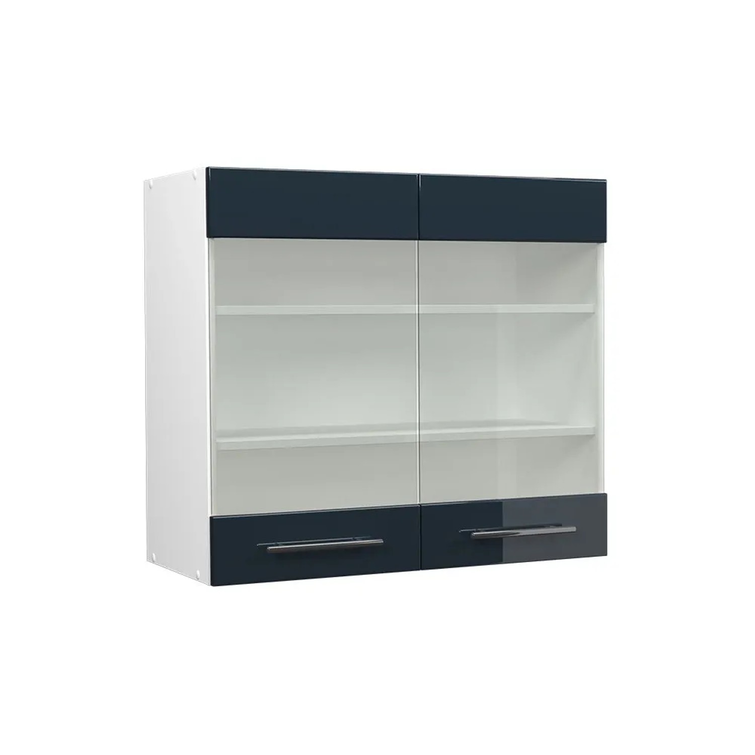 Vicco Küchenglasschrank Fame-Line Glashängeschrank DunkelBlau Hochglanz Weiß 80 cm