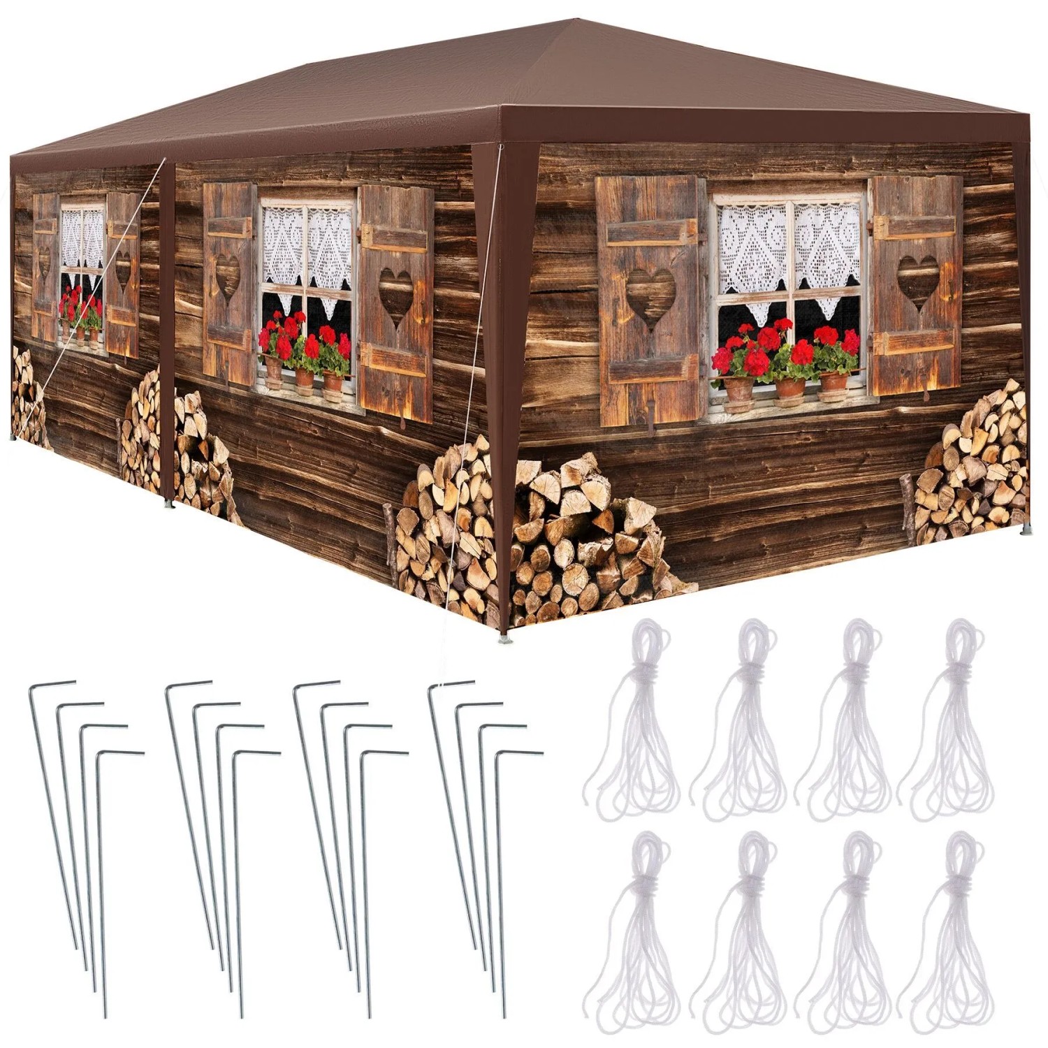 Tectake Pavillon Almchalet In 2 Größen Im Steckystem Abnehmbare Seitenteile 600 X 300 X 250 Cm Braun