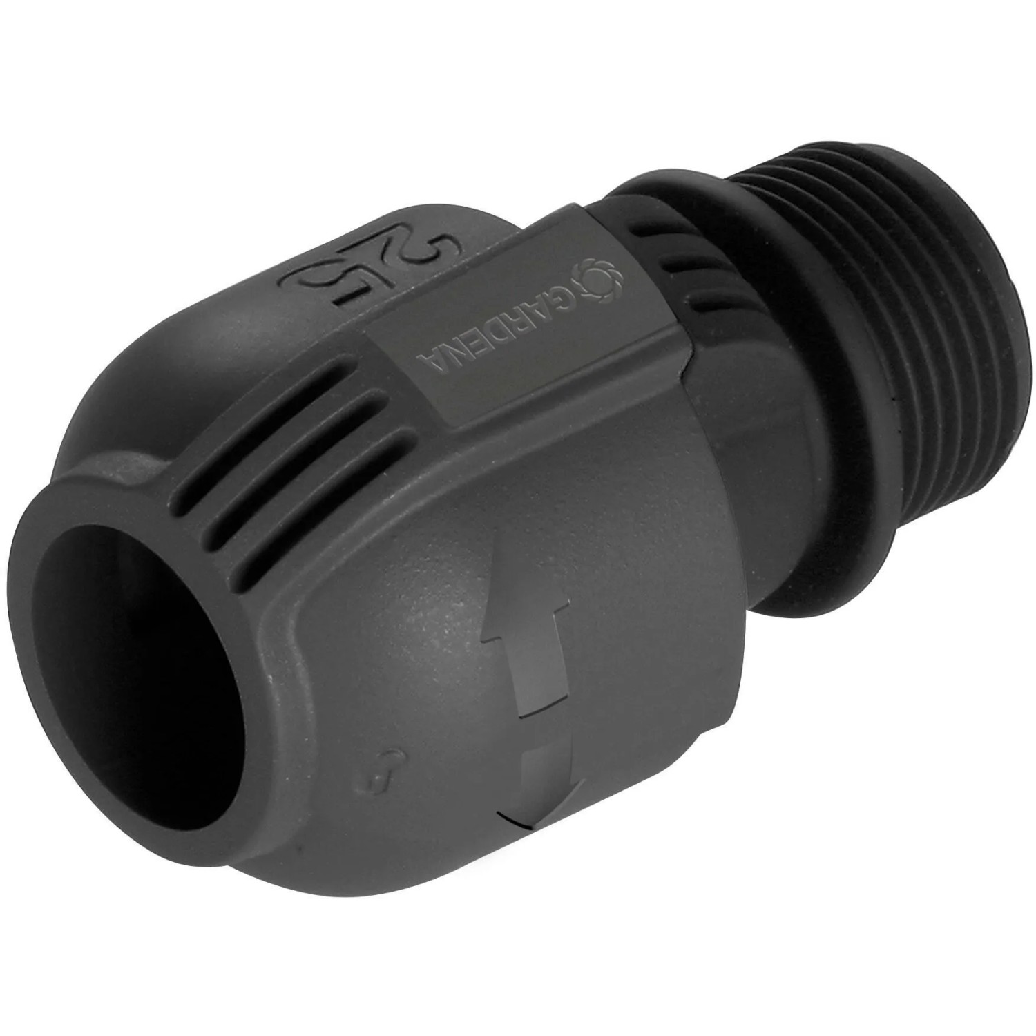 Gardena Verbinder 25 mm x 25 mm mit Außengewinde für Sprinkler-Systeme.