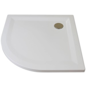 Weiße Breuer Viertelkreis-Duschwanne Flat Line Design, 100x100 cm, mit Ablaufgarnitur.