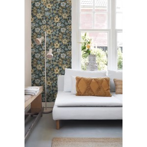 ESTAhome Tapete Retro Blumen Dunkelblau 50 x 900 cm