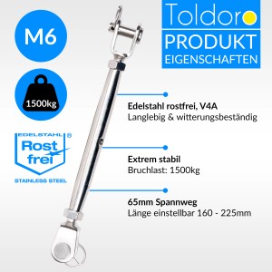 Toldoro M6 Wantenspanner aus Edelstahl V4A für Sonnensegel, Seile und Drahtseile.