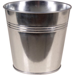 Silberner Zink-Übertopf, Ø 14 cm, ideal für Pflanzen im Innen- und Außenbereich.