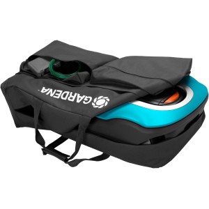 Gardena Aufbewahrungstasche mit Mähroboter und Zubehör. Schutz und Lagerung für Rasenroboter.