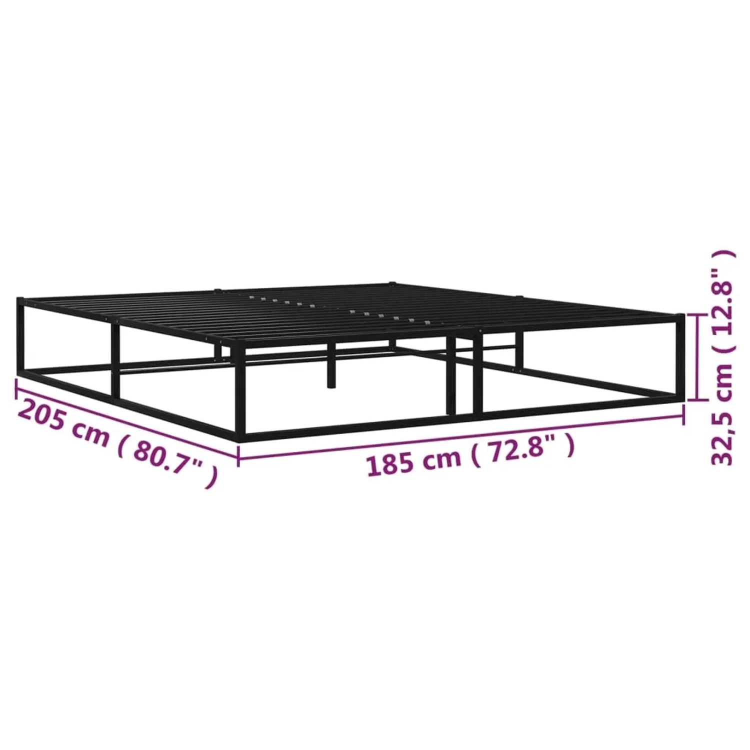 Schwarzes vidaXL Bettgestell aus Metall, 180x200 cm, mit Lattenrost.