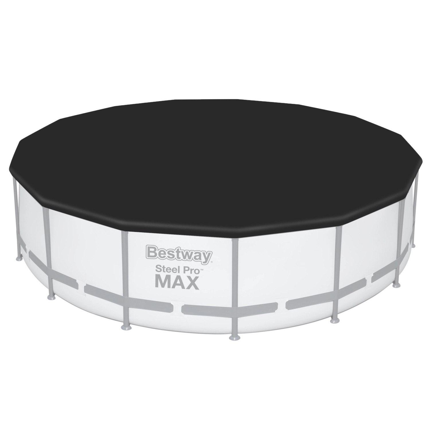 Bestway Stahlrahmenpool Steel Pro Max, Ø 457 cm, mit Abdeckplane. Lichtgrauer Gartenpool.