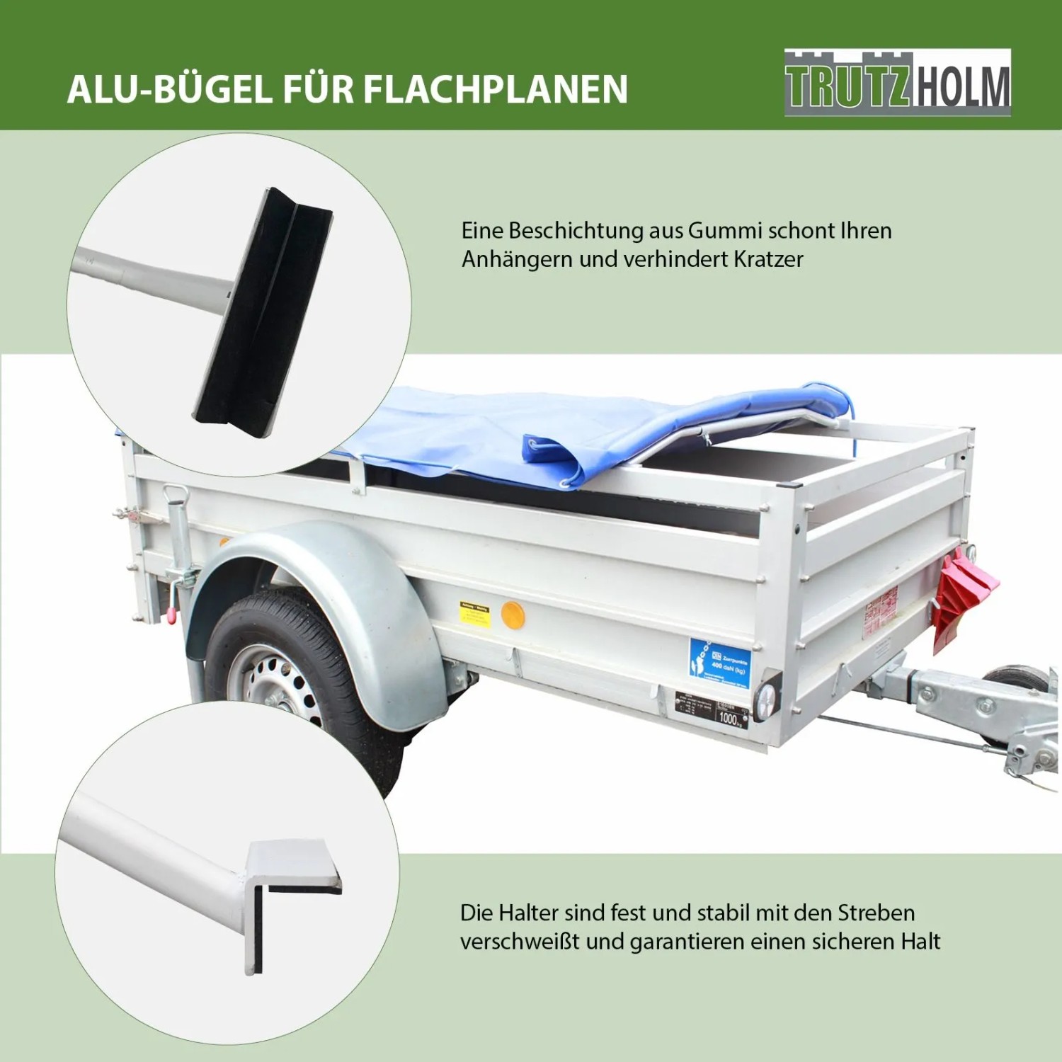 TRUTZHOLM Alu Planenbügel 3er Set für Autoanhänger, verstellbar von 1065-1480mm.