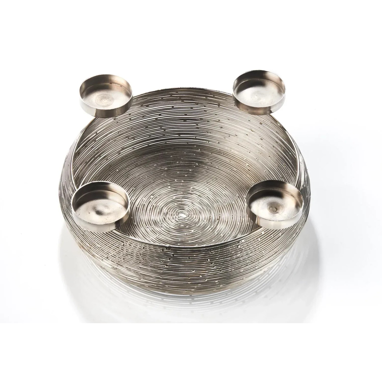 Silberner Kobolo Dekokranz Adventskranz aus Metall mit Schale für 4 Kerzen.
