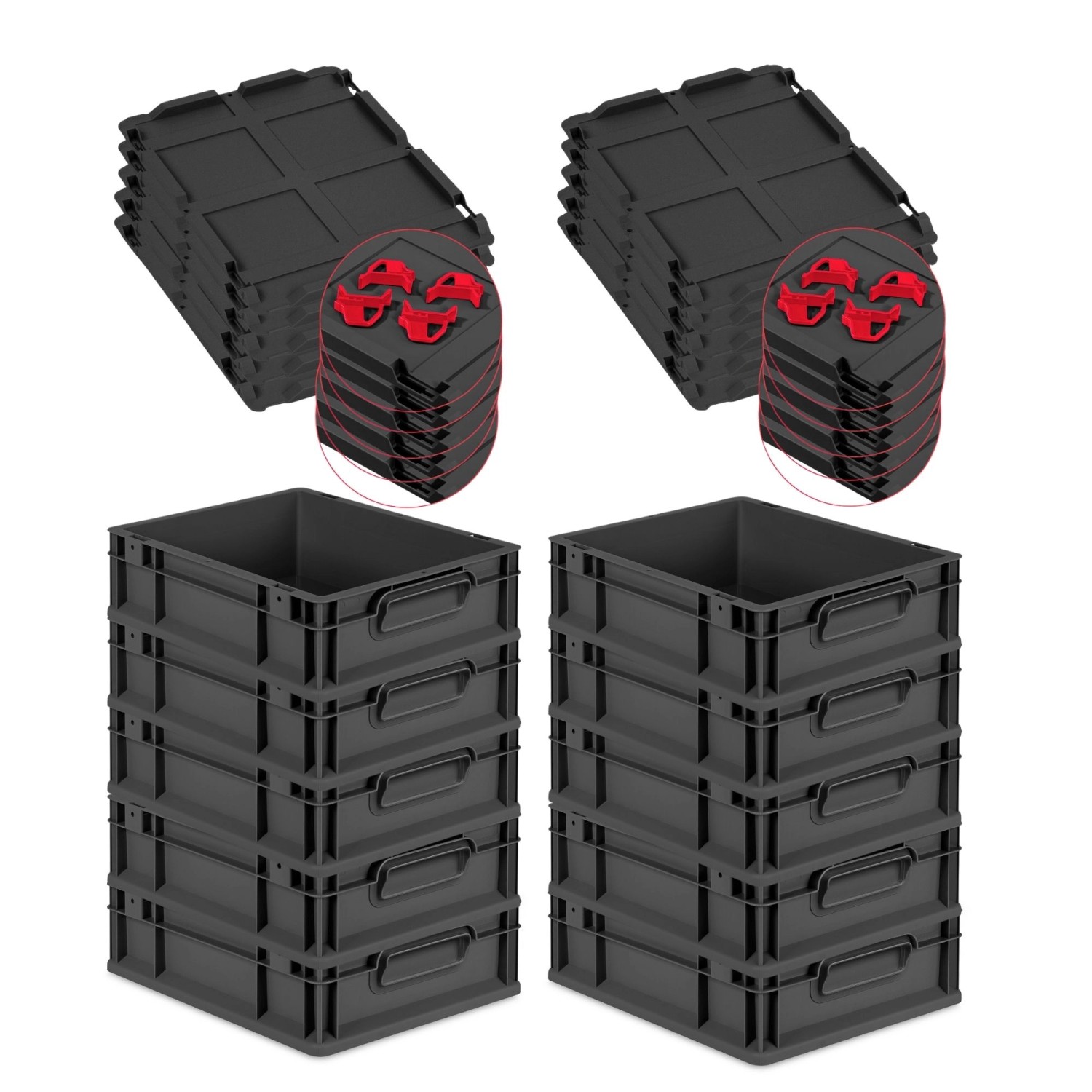 PROREGAL SparSet 10x Eurobox Nextgen Grip Mit Auflagedeckel Und Roten Versc günstig online kaufen