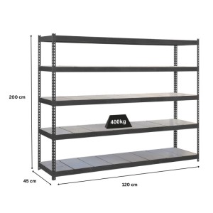 Anthrazitfarbenes PROREGAL Schwerlastregal Metal Yeti Five, 200x120x45 cm, Fachlast 400 kg.