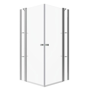 Aquabatos 90 x 95 cm Duschkabine Rechteck Duschabtrennung Dusche Pendeltür mit Eckregale Rahmenlose Eckdusche Duschwand Höhe 187 cm 20 cm Festteil