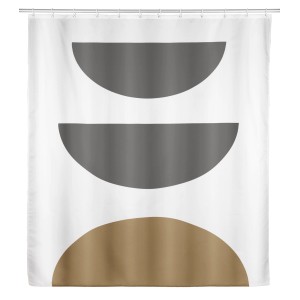 Schöner Wohnen Duschvorhang Mahan, 180x200 cm, mit grau-terrafarbenem Halbkreis-Motiv.