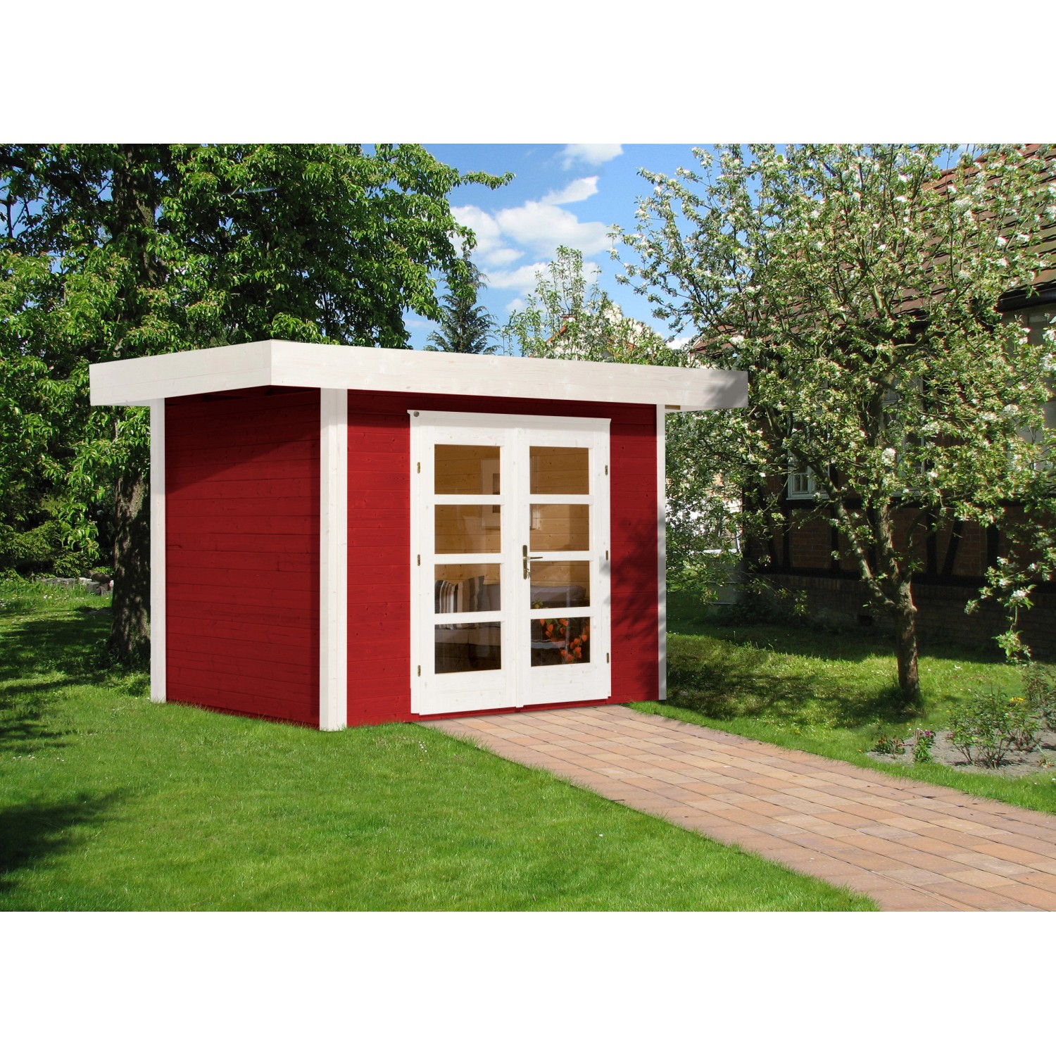 Weka Holz-Gartenhaus/Gerätehaus Designhaus 126 Plus Flachdach Lasiert 284 cm
