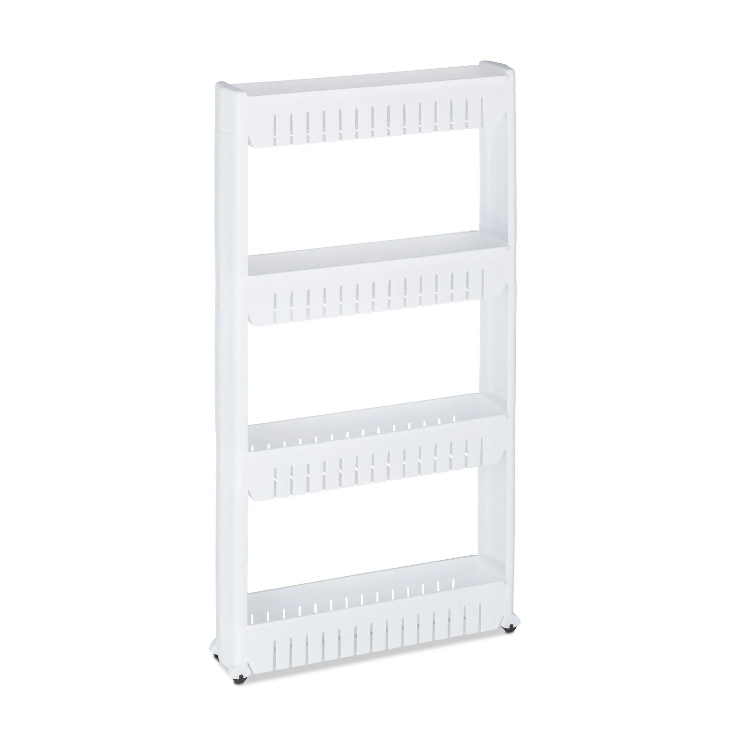 Relaxdays Nischenwagen Kunststoff Weiß mit 4 Ablagen Rollbar 101 cm x 12,5 cm x 54 cm 1,6 kg