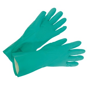 Grüne LUX Nitril-Schutzhandschuhe, Größe 8, für chemische Arbeiten und Haushalt.