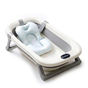 Relaxdays Babybadewanne Kunststoff Cremeweiß Grau Klappbar Rutschfest mit Kissen 20 cm x 78 cm x 50 cm