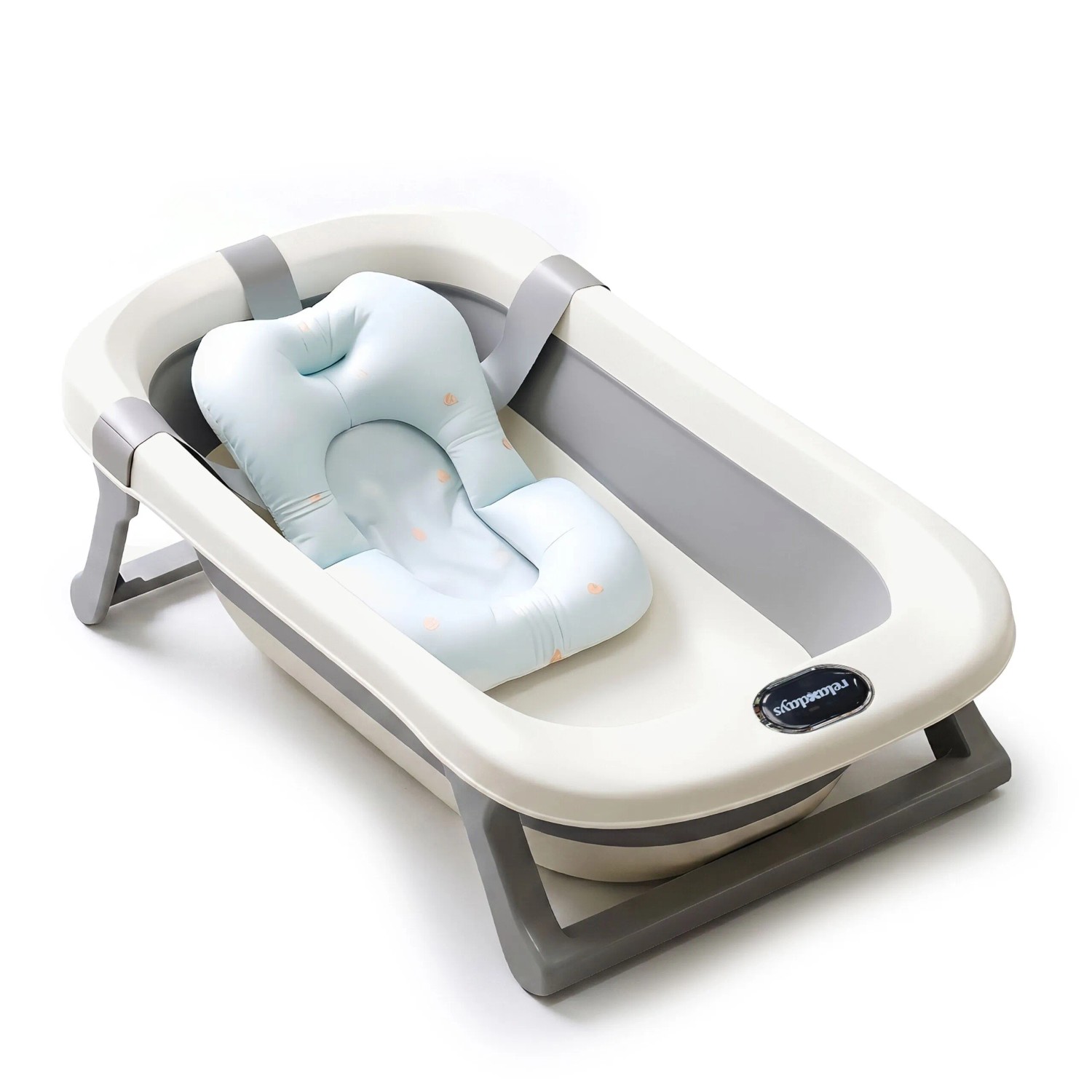 Relaxdays Babybadewanne Kunststoff Cremeweiß Grau Klappbar Rutschfest mit Kissen 20 cm x 78 cm x 50 cm