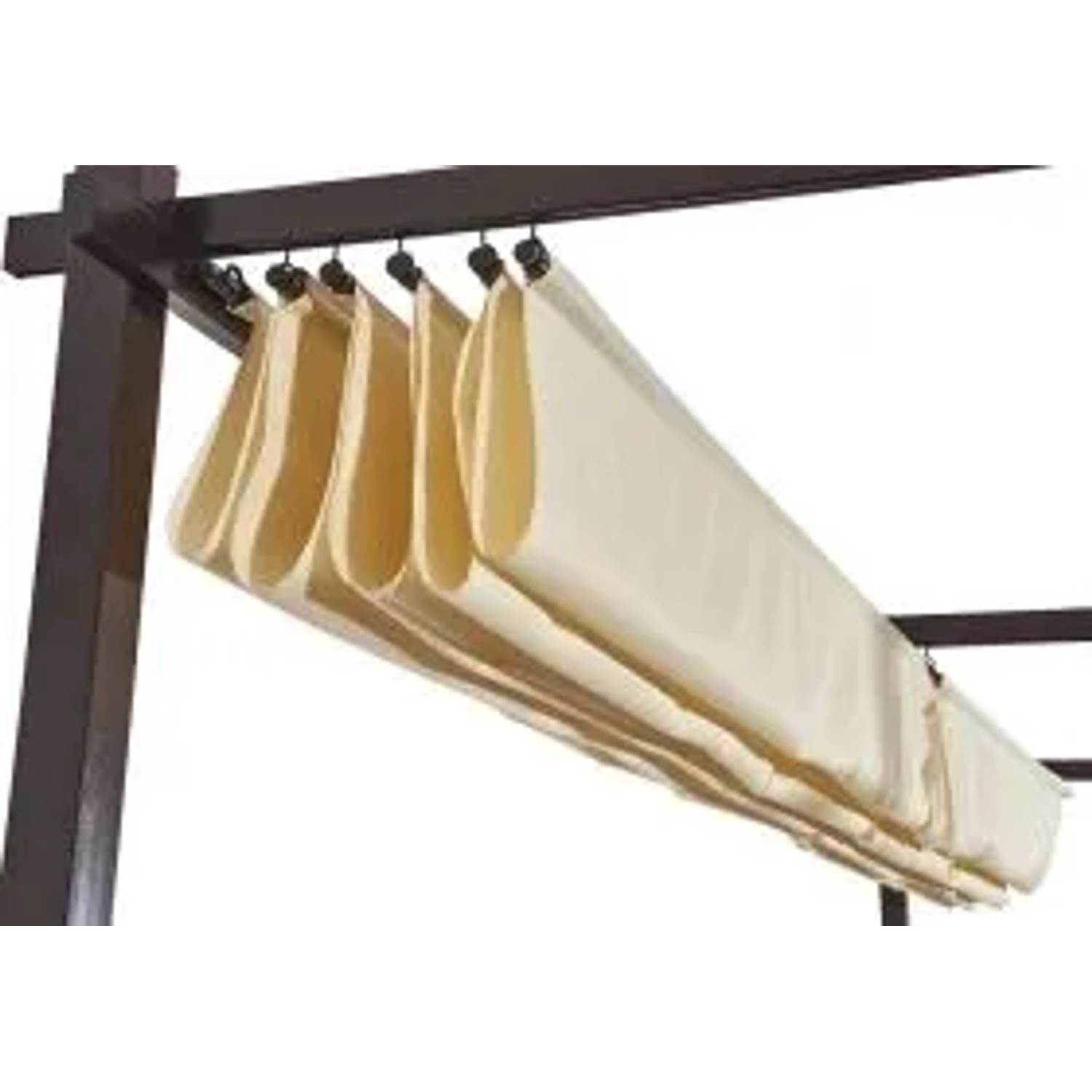 Detailaufnahme: Beige Schiebedach des Jet-Line Gartenpavillon Luxor Light aus Alu, Anthrazitfarbenes Gestell.