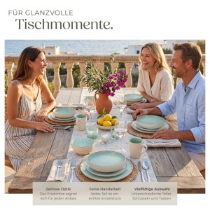 Tectake Kombiservice Mare Für 6 Personen  Handgefertigt Im Maritimen Design  26 5 x 26 5 x 2 5 cm Mint