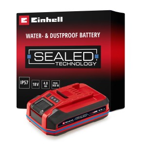 Einhell Akku 18V 4,0 Ah Sealed Power X-Change Plus, staub- und wasserdicht, für Elektrowerkzeuge.