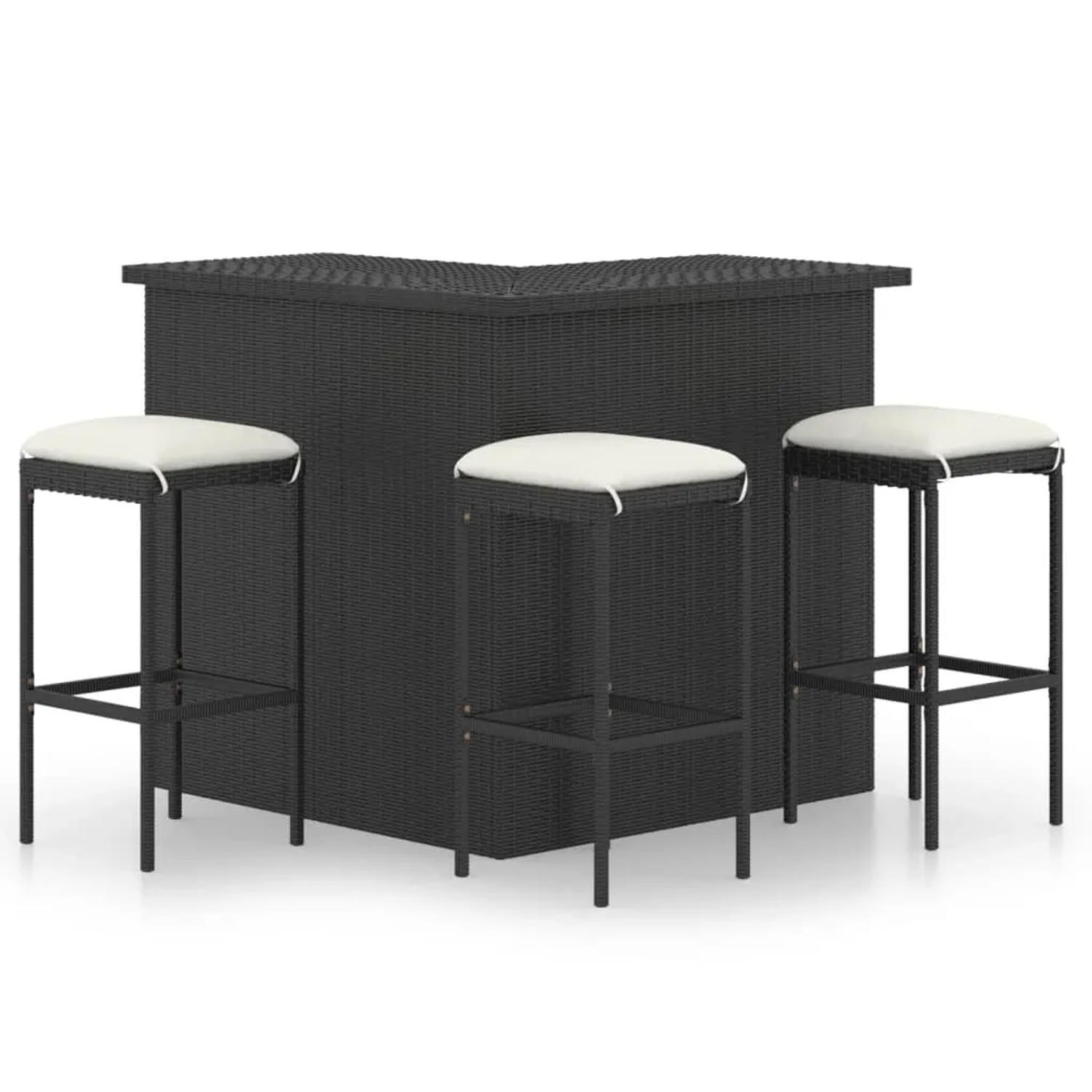 vidaXL 4-Tlg Gartenbar-Set mit Kissen Poly Rattan Schwarz 3064923