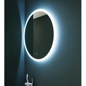 Runder Pelipal Badezimmerspiegel mit LED-Beleuchtung, Aluminium matt, 70 cm Durchmesser.