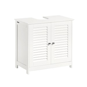 SoBuy Waschbeckenunterschrank FRG237-W, weißes Holz mit Lamellentüren, 60 cm breit.