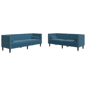 vidaXL 2-Tlg Chesterfield-Sofa-Set mit Nackenrollen Blau Samt 3209299