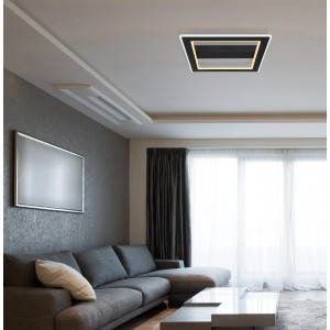 Moderne, schwarze LED-Deckenleuchte Mattia, quadratisch, 45x45 cm. Dekorative Lampe für Wohnräume.