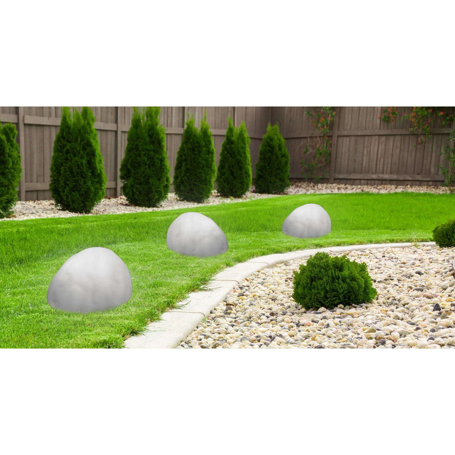 3er Set Globo LED-Solarleuchten in Steinoptik, grau, aus Kunststoff für den Garten.