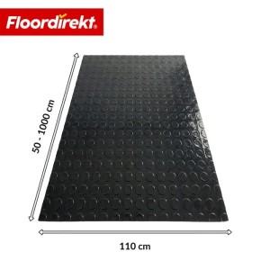 Schwarzer Floordirekt PVC-Bodenbelag mit Coin-Struktur, 110x800cm, rutschfest.