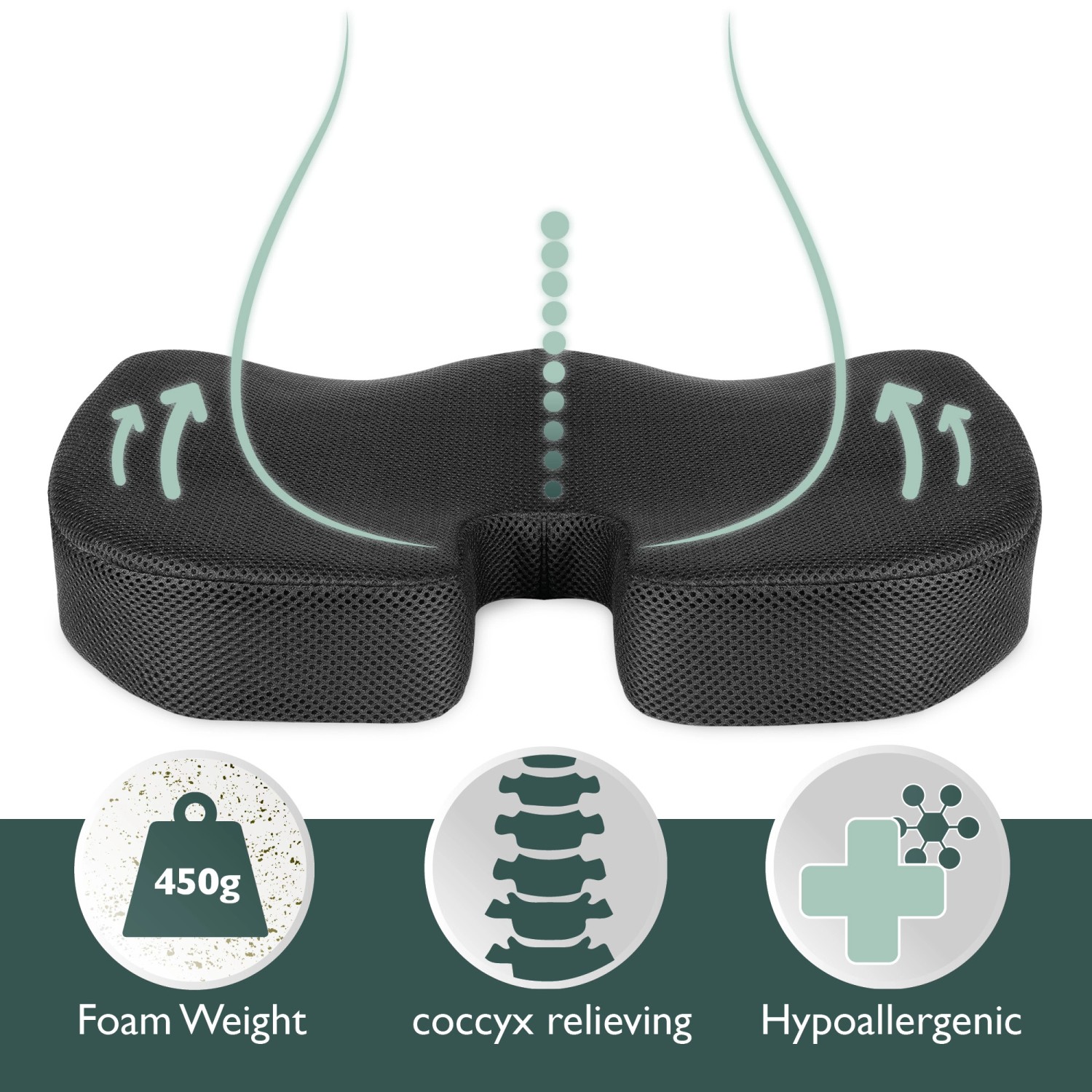 Beautissu BeauErgo FS Sitzkissen aus Memory Foam, 45x35 cm, entlastet das Steißbein.