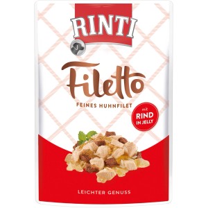 Rinti Filetto Hunde-Nassfutter Huhn mit Rind in Jelly, 100g Packung.
