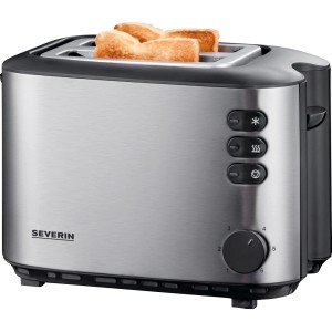 Severin AT 2514 Toaster aus Edelstahl mit Brötchenaufsatz und Toastscheiben.