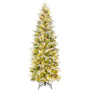 Costway Bleistift Weihnachtsbaum mit Beleuchtung und Schnee 190 cm