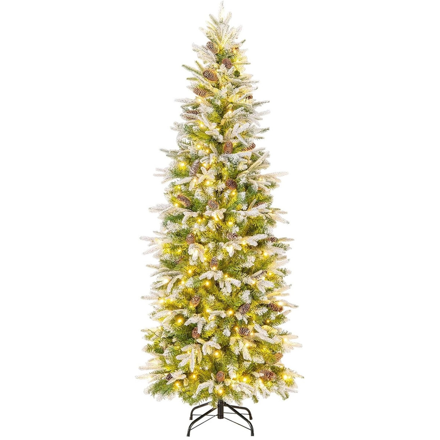 Costway Bleistift Weihnachtsbaum mit Beleuchtung und Schnee 190 cm