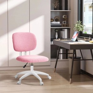 Pinker Vinsetto Bürostuhl, höhenverstellbar, ohne Armlehnen, mit weichem Stoffbezug und Rollen, im Homeoffice.