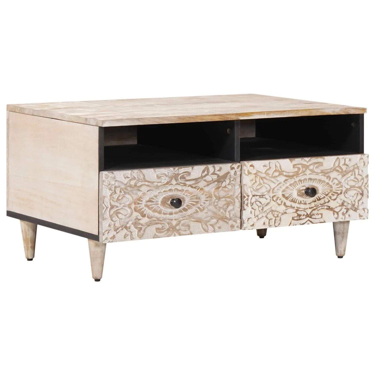 vidaXL Couchtisch mit Schubladen Weiß 80 x 54 x 40 cm Massivholz Mango 4018381
