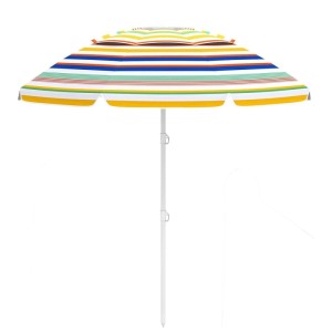 COSTWAY Sonnenschirm Strand, 179 cm, mit bunten Streifen und Knickfunktion für optimalen Sonnenschutz.