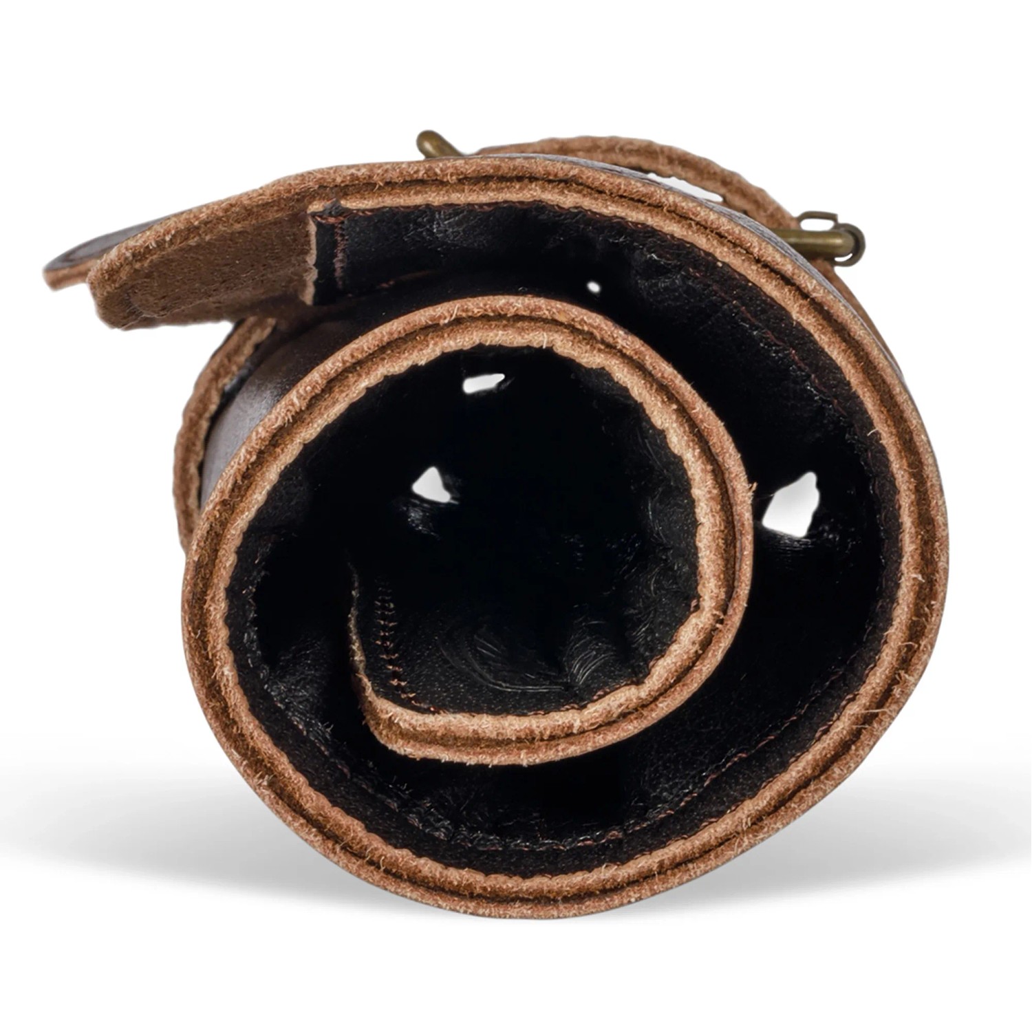Zusammenrollbare Petromax Bestecktasche aus Rindsleder, ideal für Camping.