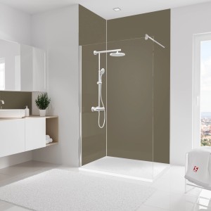 Schulte Duschrückwand Ecke Asymmetrisch DecoDesign 255x120cm Taupe, Duschwand im Badezimmer.