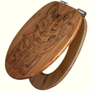 Banjado WC-Sitz aus Bambus mit Winkekatze-Gravur und Absenkautomatik.