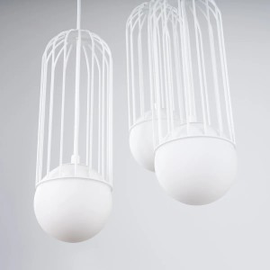 Weiße Sollux Lighting Pendelleuchte Brina 3P mit filigranem Metallkäfig-Design für Lampen & Leuchten.