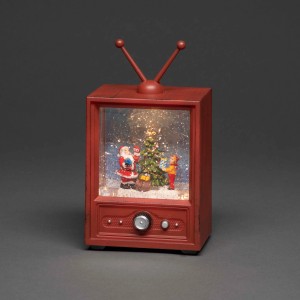 Konstsmide LED-Fernseher mit Weihnachtsmann, Kind und Tanne, wassergefüllt, warmweißes Licht.