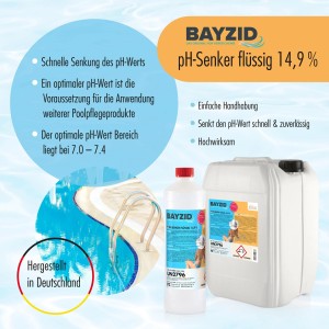 Bayzid pH Minus flüssig 14,9%, 4 x 10kg Kanister zur pH-Wert Senkung im Pool.