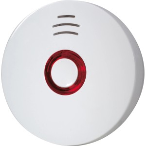 Weißer 10-Jahres Rauchmelder mit roter LED, 85 dB, 10x10x3 cm für Brandschutz.