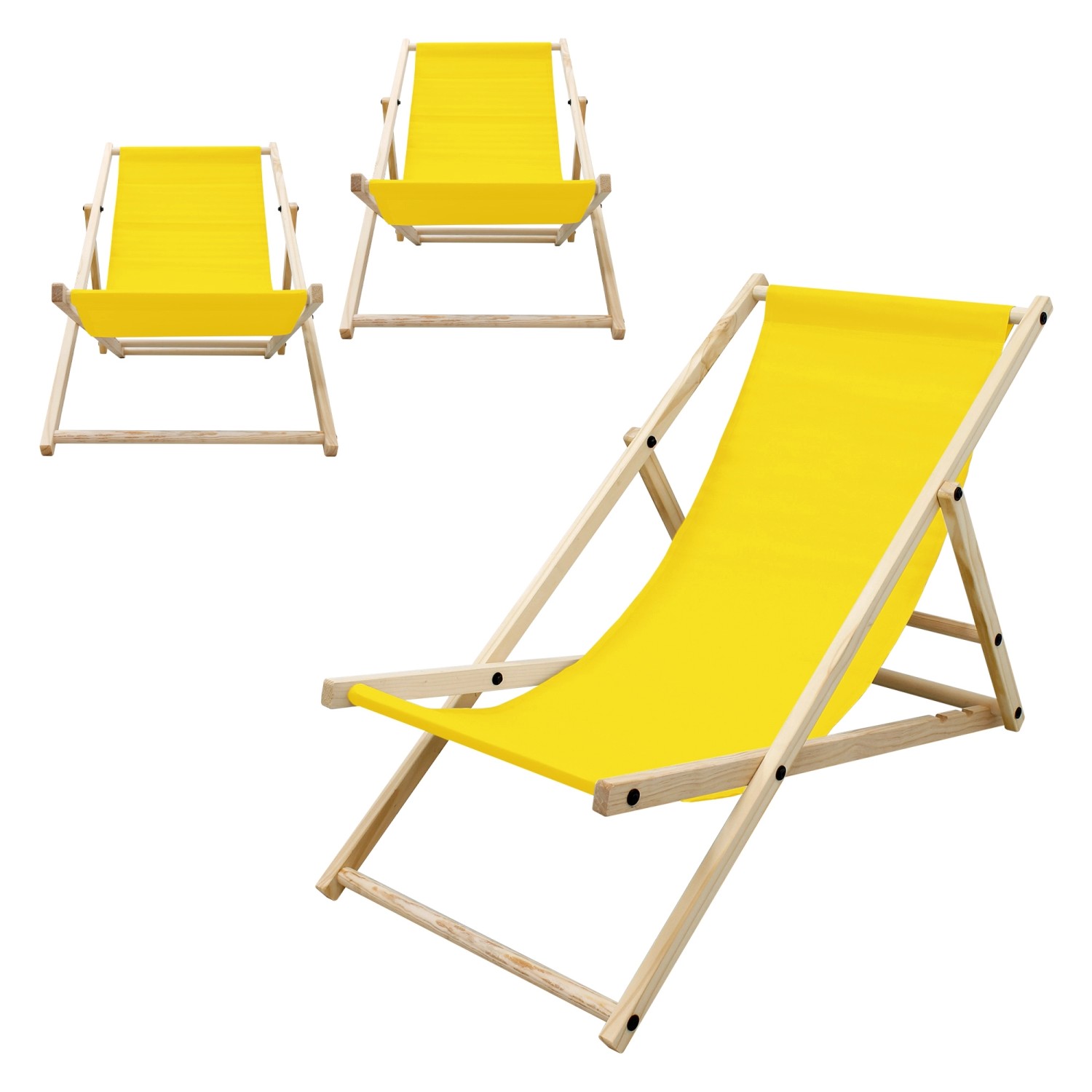ECD Germany 3Er Set Liegestuhl Klappbar Gelb aus Holz 3 Positionen bis 120 günstig online kaufen