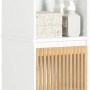 SoBuy Hochschrank BZR127-W, weißes Badregal mit Lamellentüren aus Bambus und offenem Fach.