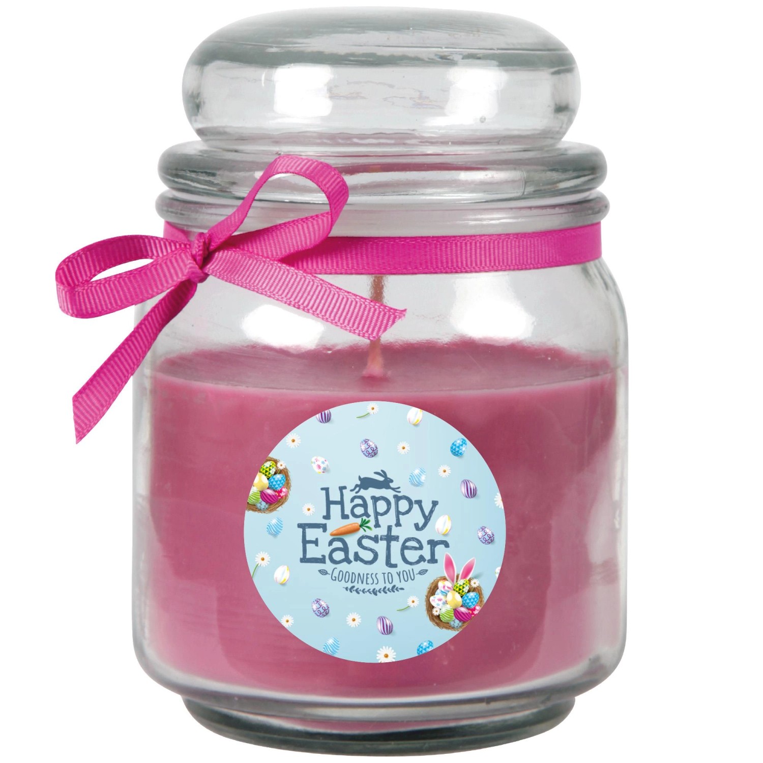 HS Candle Duftkerze & Glas Ostern Lila Bonbon 70h Happy Easter Hellblau günstig online kaufen