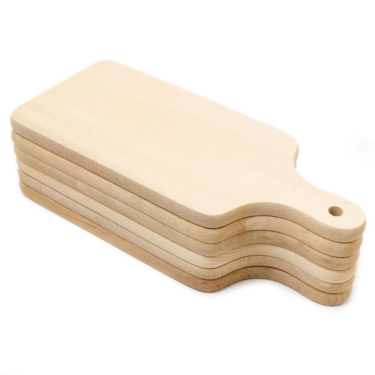 HolzFee Frühstücksbrettchen Holz Set 6-teilig Vesperbrettchen Stielgriff Buche 32 x 13 x 1,6 cm